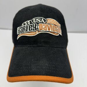 Harley Davidson Brand Ball Cap Embroidered Texas Adjustable Black/Orange New